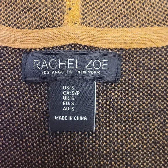 🛍Rachel Zoe Hooded Tan and Black Open Front Cardigan Womens Size Small - Picture 2 of 8